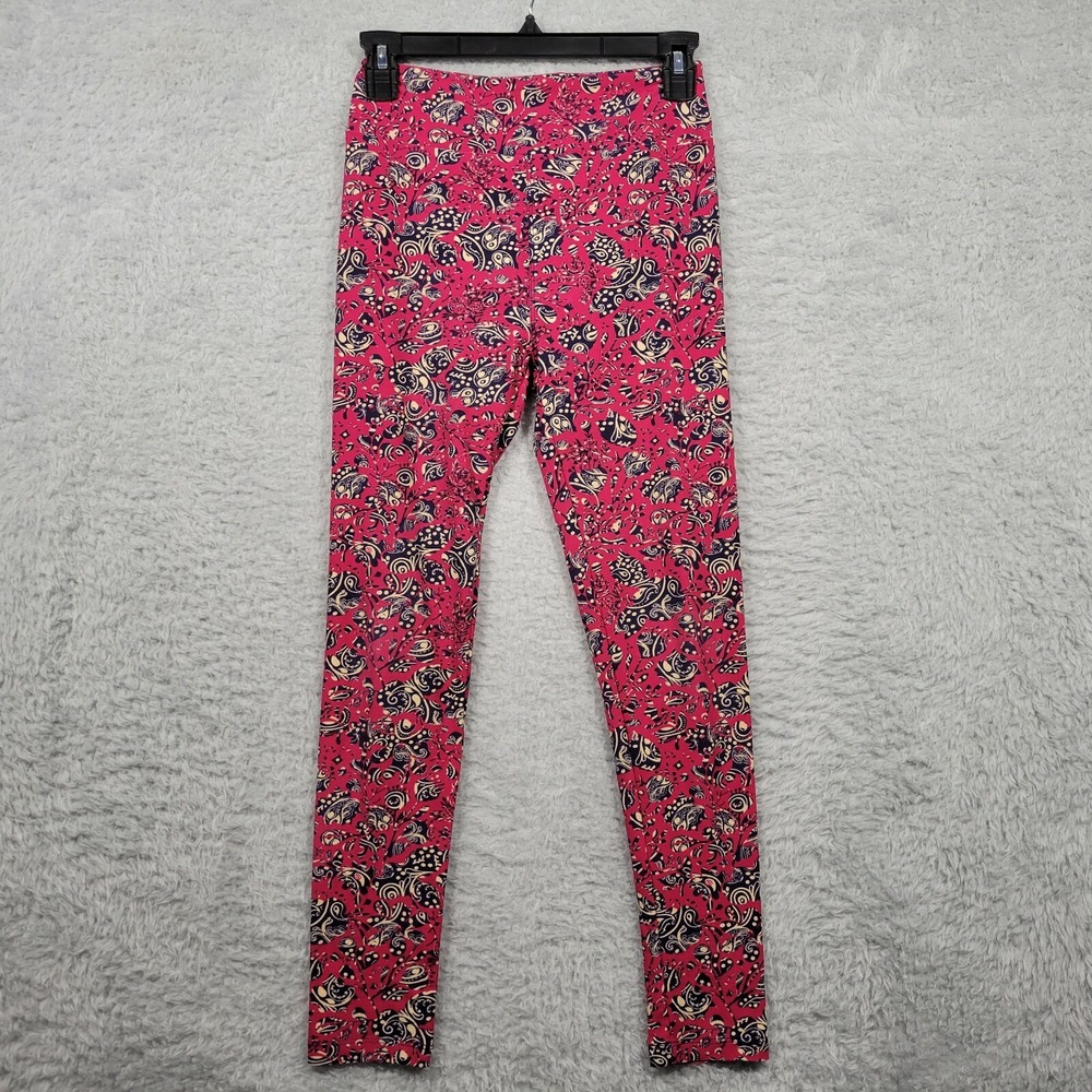 LuLaRoe One Size Leggings Pink Blue Paisley Print Comfortable Stretch‎ 25x24